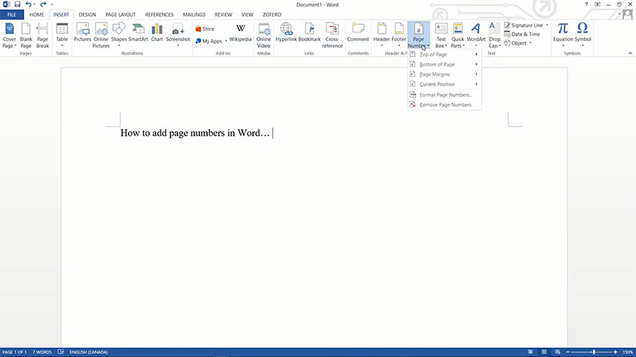 how to add page number in microsoft word