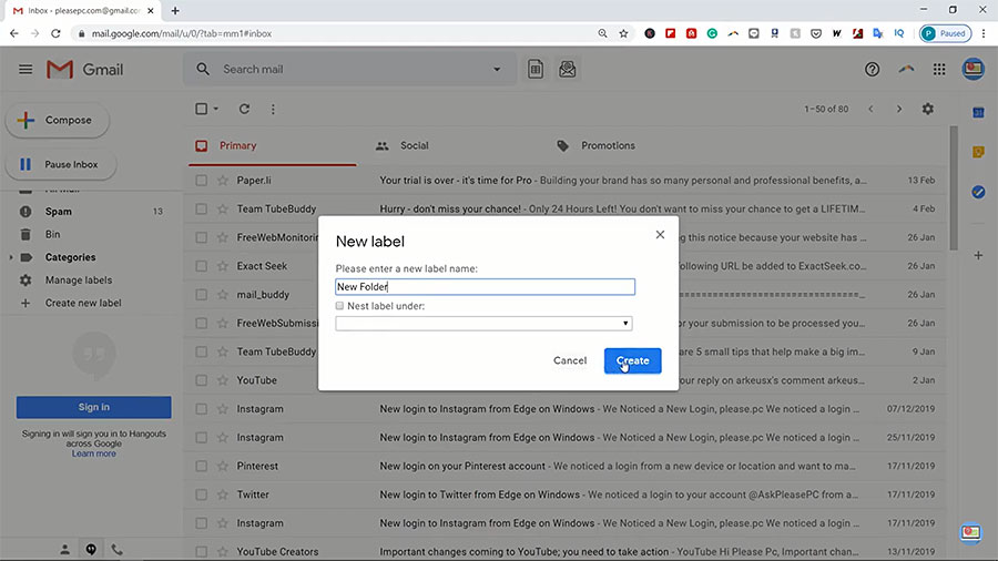 hide folders in gmail